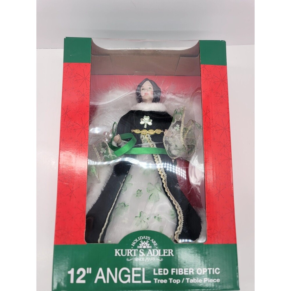 Kurt S.  Adler 12” Fiber Optic LED Irish Angel Tree Topper Christmas New in Box